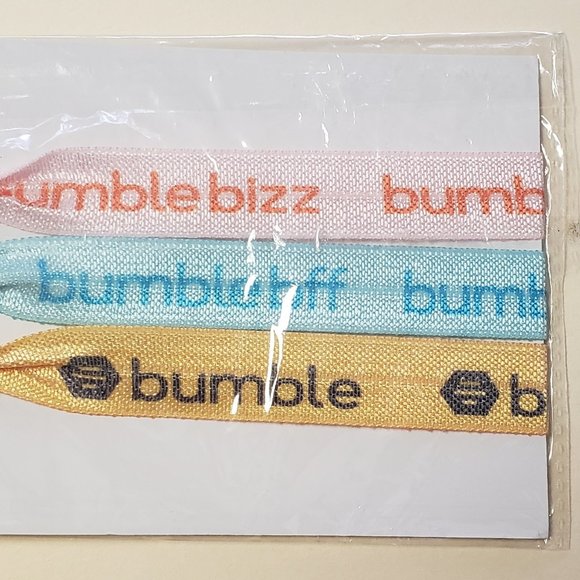 Bumble Dating Site App Yellow Blue Pink Set of 3 Hair Ties Ponytail Holders - Picture 4 of 4